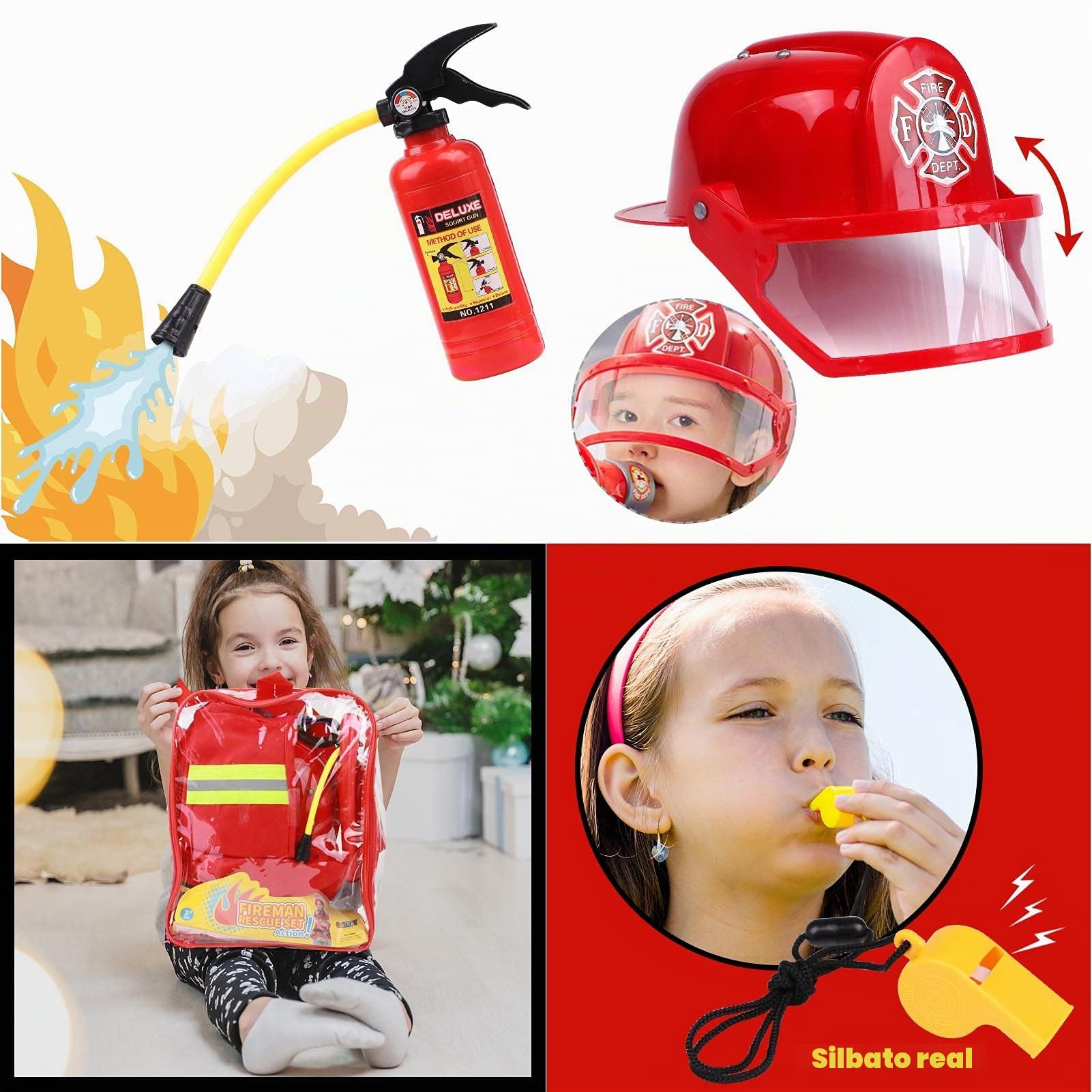 Tacobear Bombero Disfraz para Niños con Bomberos Juguete Extintor Juguete Bombero Accesorios Juegos de imitación Juego de roles para Niños Niñas Carnaval Halloween 3 4 5 6 7 8 9 Años