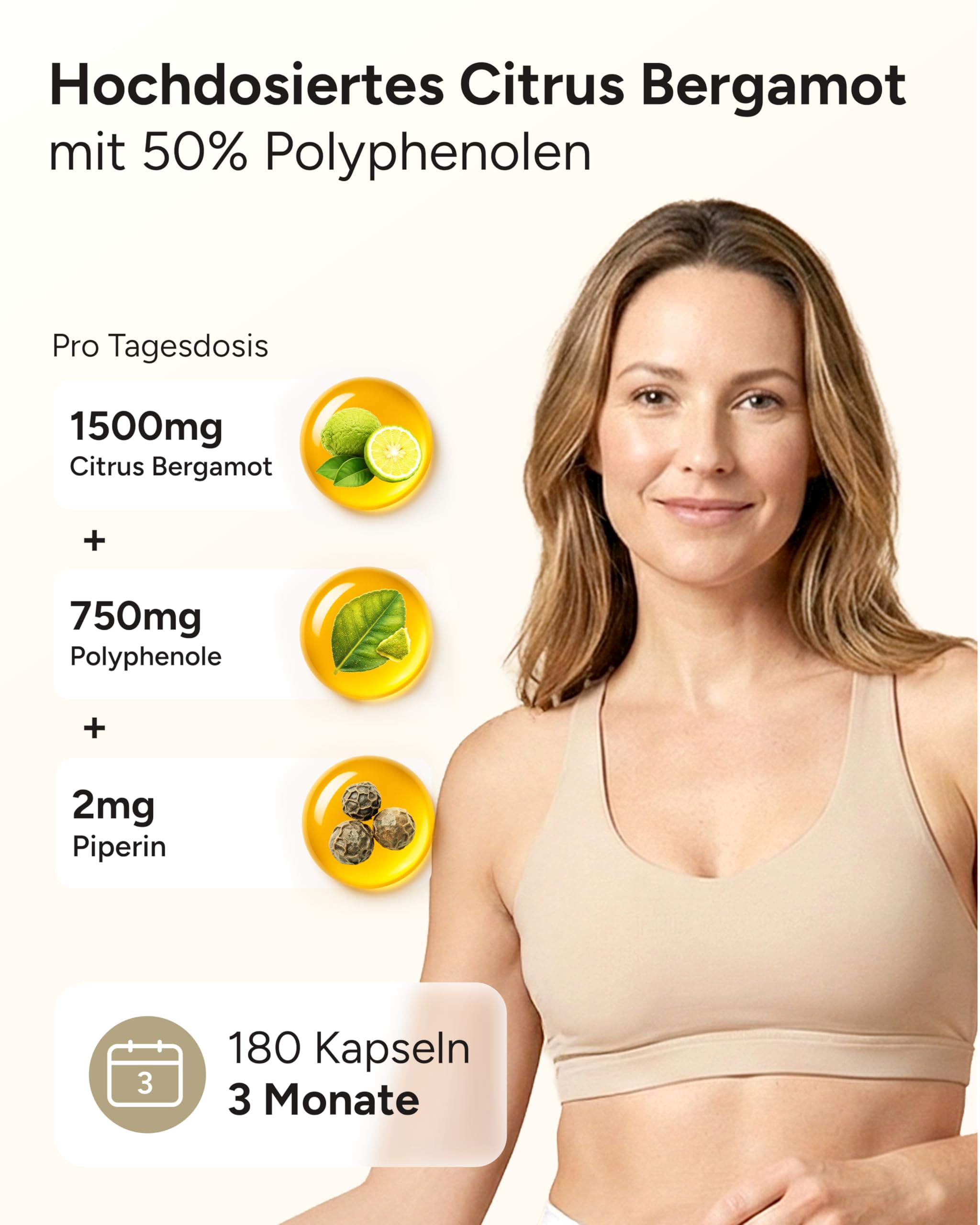 180 Citrus Bergamot Kapseln - 1500mg Extrakt pro Tag (2 Kaps.) mit 50% Polyphenole - Bergamotte Kapseln - 3 Monatsvorrat