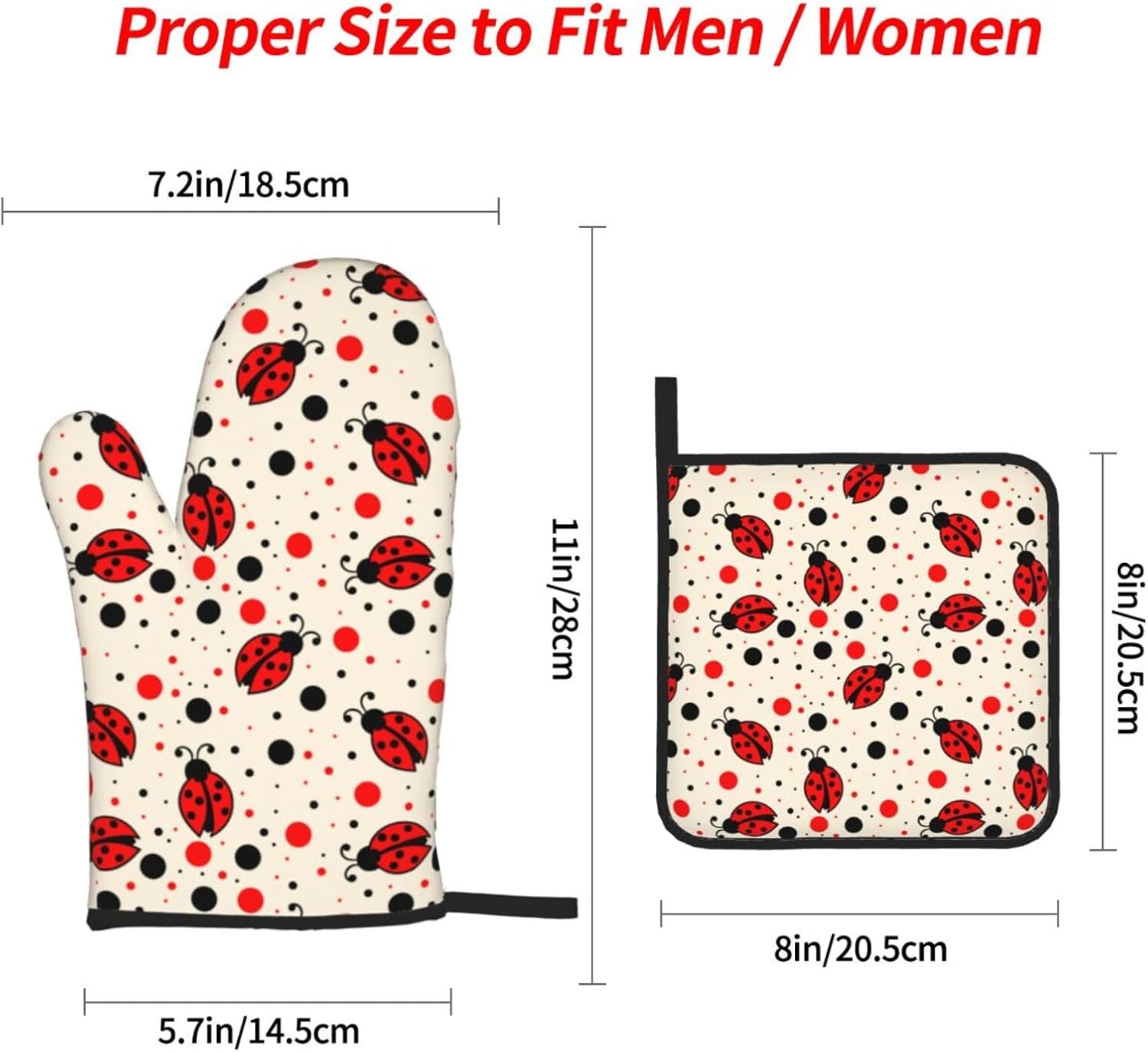 Ladybugs Oven Mitts and Pot Holders 4 Pcs Set Oven Gloves and Potholders for Cooking Microwave BBQ Baking Grilling