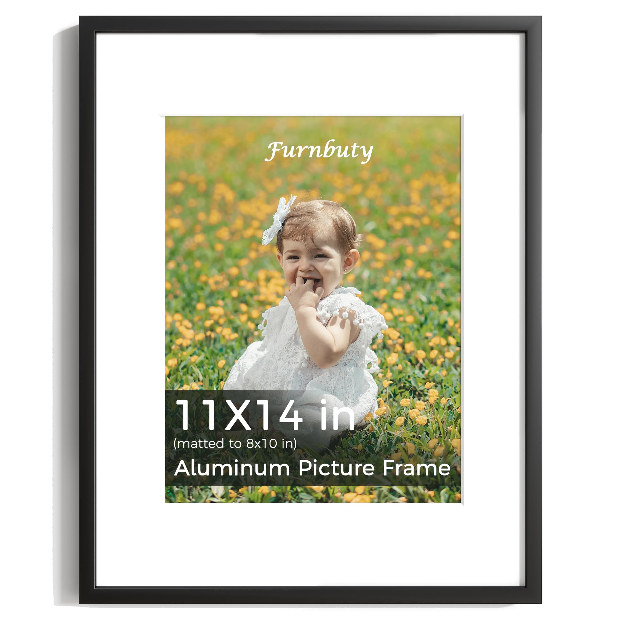 11x14 Picture Frame Black, Aluminum 11x14 inch Frame HD Acrylic with Mount for 8x10 Photo, Wall Mountable Picture Frames for Photos Art Print Posters Certificates, Home Office Gallery, Wall Décor