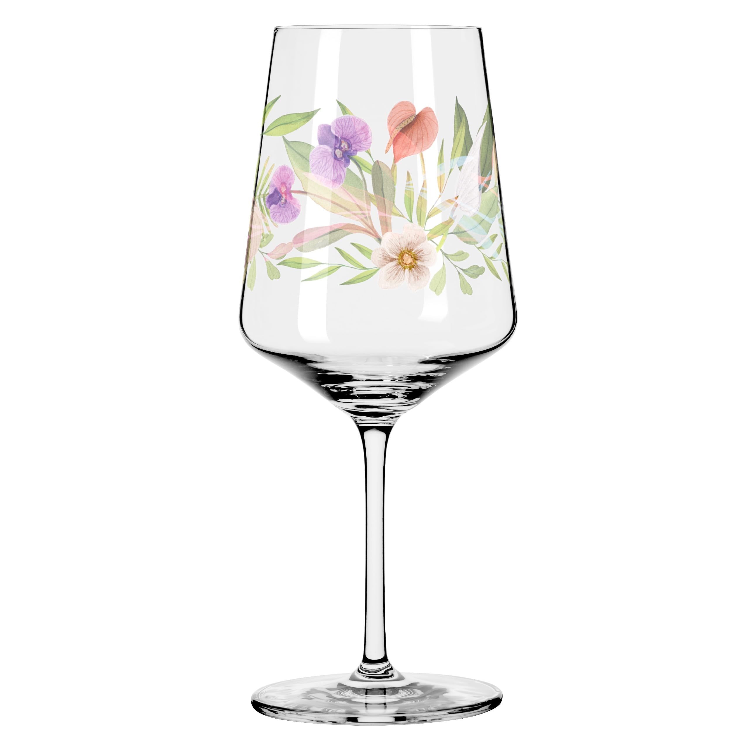 RITZENHOFF 2931018 Aperitifglas 500 ml - Serie Sommertau - für Spritz oder Schorle - Motiv Blütenblätter - Made in Germany, Grün, Lila, Rot
