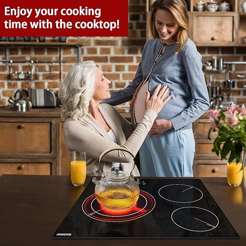 Miniatura 5 de Karinear Placa de cocina eléctrica de 24 pulgadas, 3 quemadores, placa de cerámica con control de perilla superior de estufa eléctrica, advertencia
