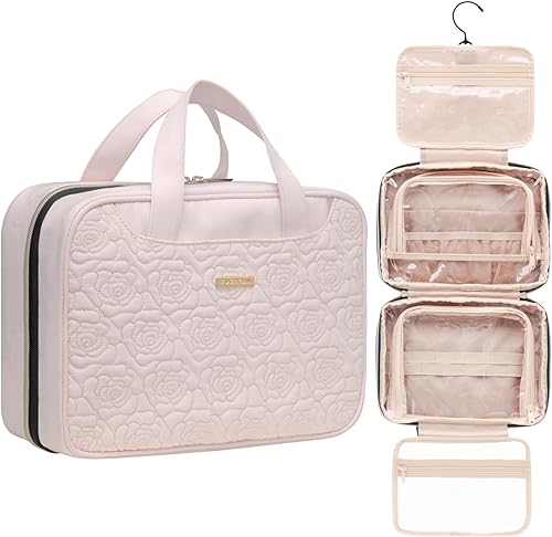 Everfun Neceser colgante de viaje para mujeres que viajan con compartimento a prueba de fugas, organizador de cosméticos de maquillaje, kit de