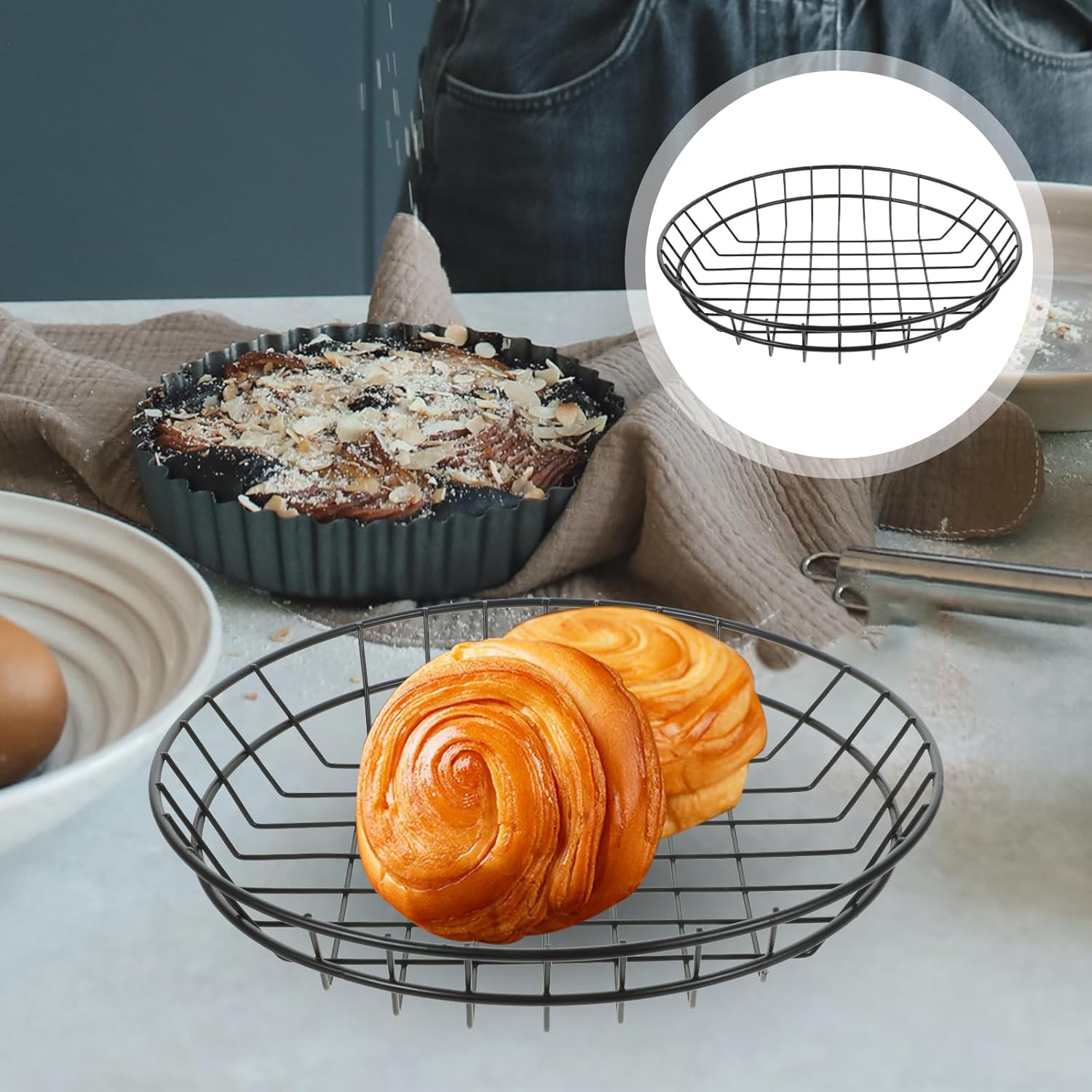 2pcs Wire Storage Baskets Kitchen Fruit Dessert Snacks Organizer Food Container Countertop Pantry Storage