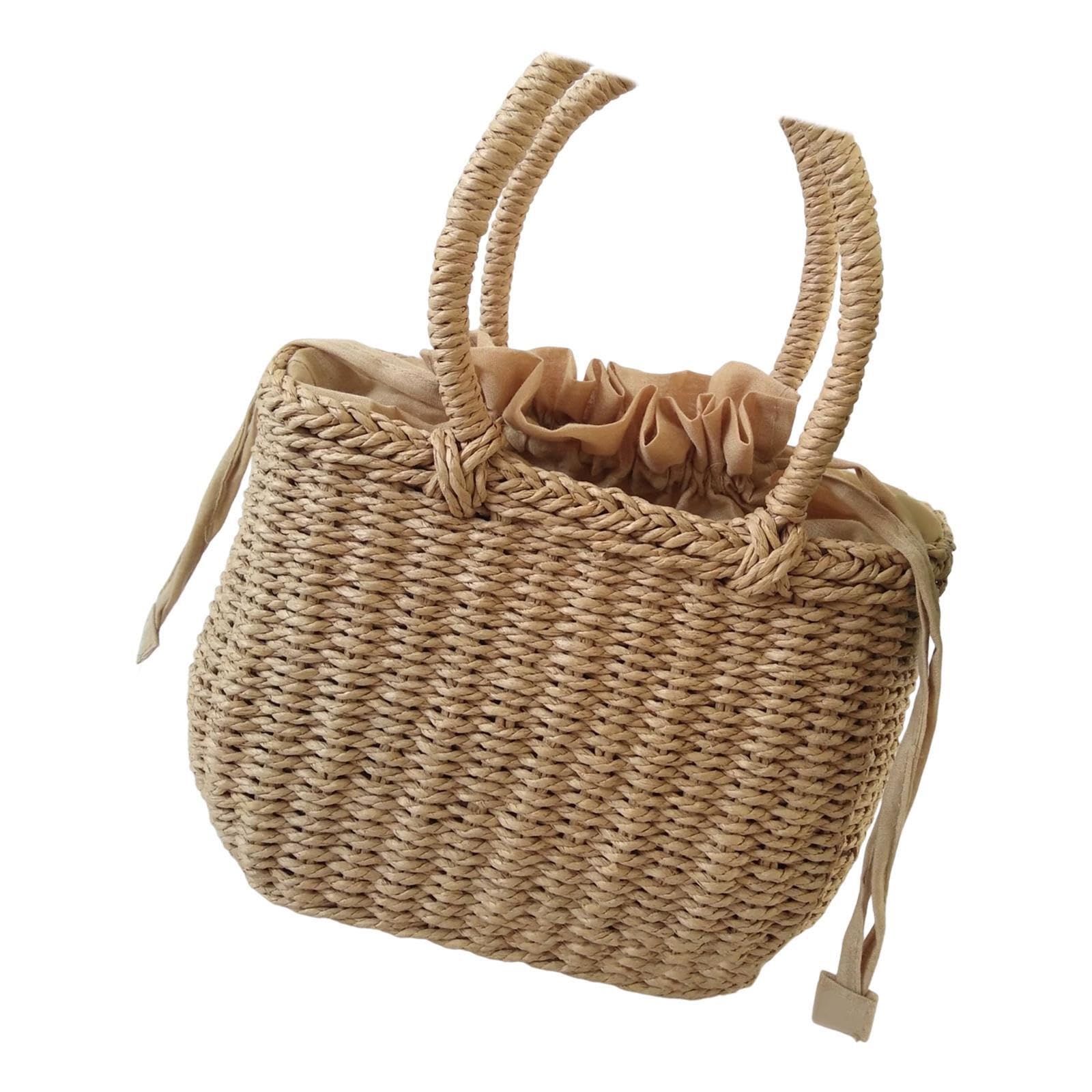 AUYXSSZ Colorful Hand Woven Rattan Handbag Retro Style Small Mini Handwoven Tote Straw Purse Women Straw Shoulder Bag Hand Woven Rattan Handbag Retro Style