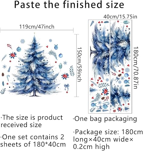 Miniatura 6 de Calcomanías de pared grandes de 59 x 47 pulgadas para árbol de Navidad, removibles, acuarela, árbol de Navidad, calcomanías de pared para baño,