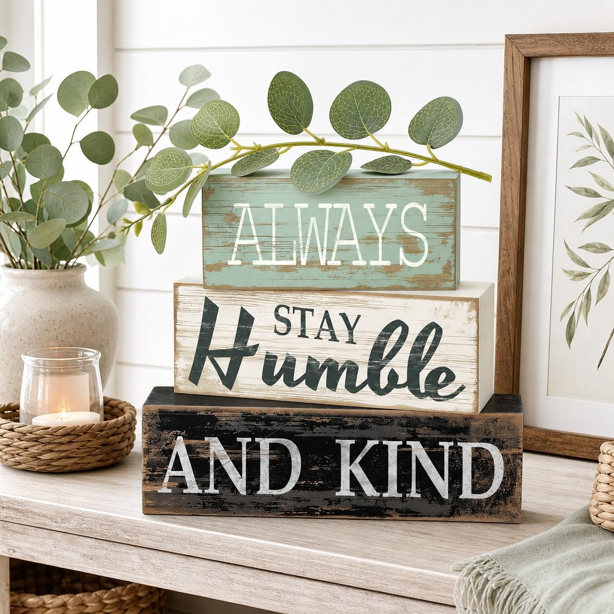 4pcs Farmhouse Table Decor, Always Stay Humble and Kind Inspirational Decor