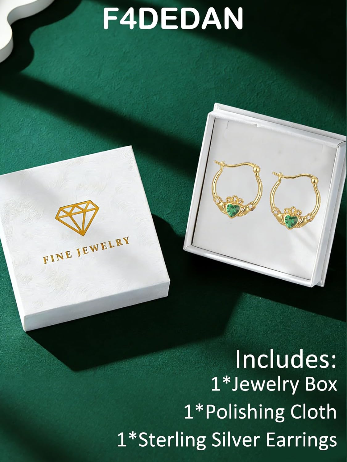 14K Gold Plated Claddagh Earrings for Women 925 Sterling Silver Irish Earrings Loop St Patrick's Day Jewelry for Women Irish Gifts for Mom