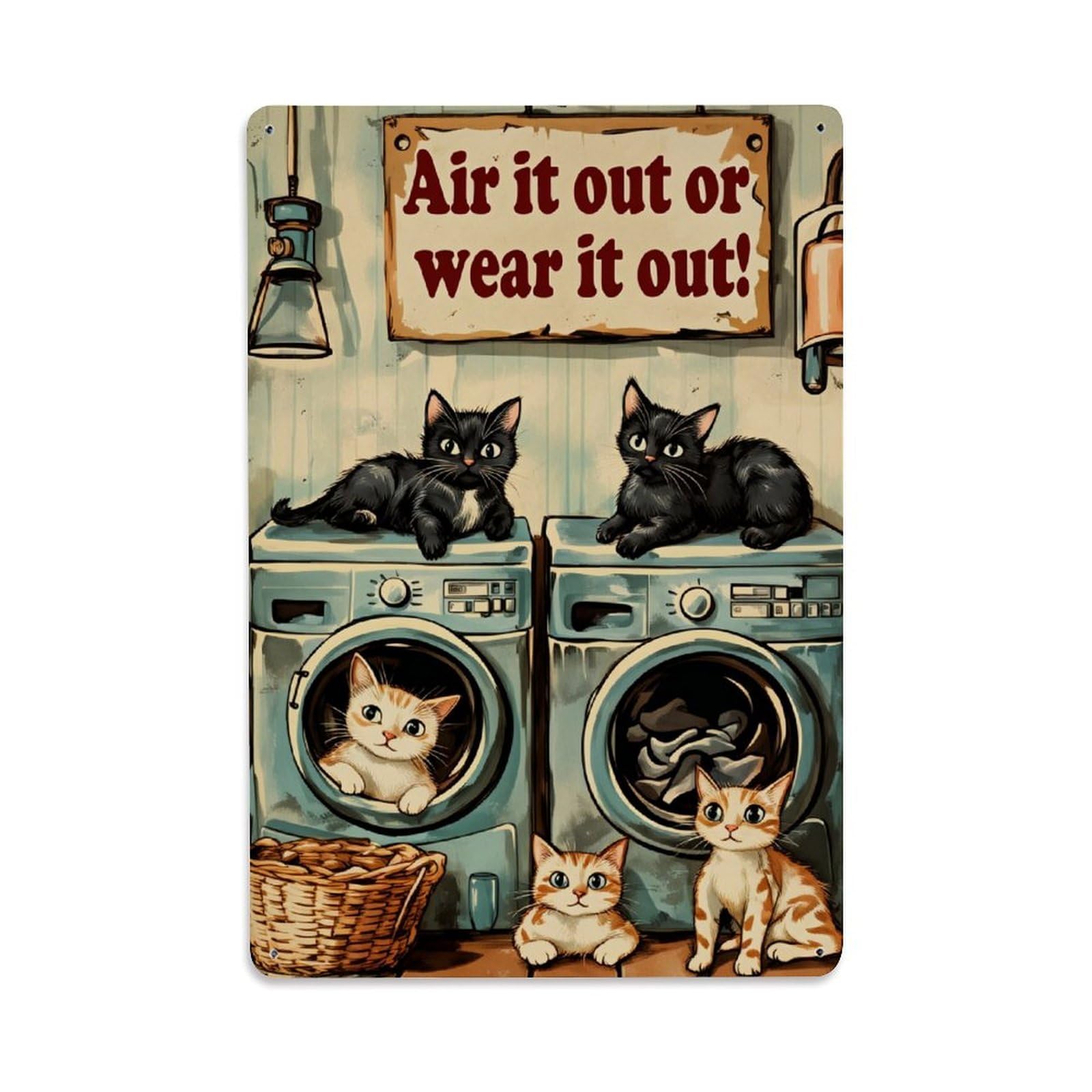 Enderetf Vintage Cats Laundry Room Sign Art Tin Sign Metal Poster, Home Bar Garage Man Cave Cafe Indoor & Outdoor Wall Decoration 8X12inches