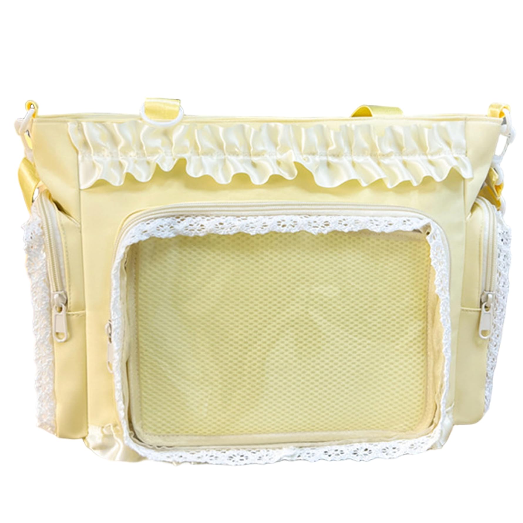 Peosaard Unisex Kids Yellow Ita Bag Crossbody, Ita Bag, Kawaii Lace Ruffle Nylon Japanese Pin With Side & Front Clear Display Adjustable Straps Y2k Cute Messenger Handbag For Girls, Japanese School