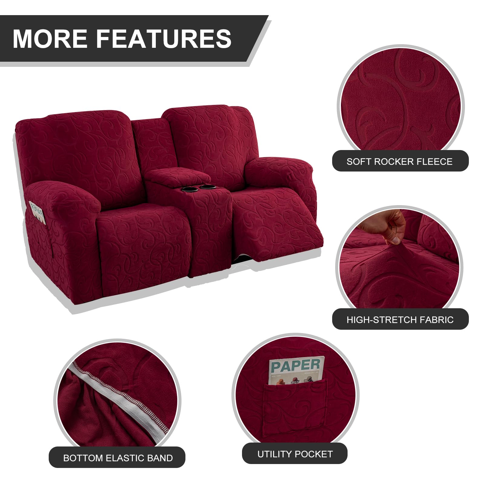 ULTICOR Sofá Reclinable Con Diseño Jacquard Con Funda De Consola