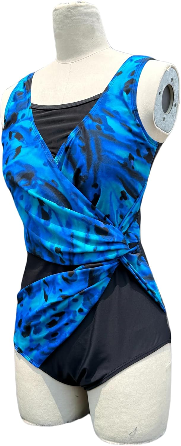 BIMEI Women's One-Piece Mastectomy Swimsuit Pocketed Swimwear Tummy Control Swimdress Shaping Swimwear 2307B