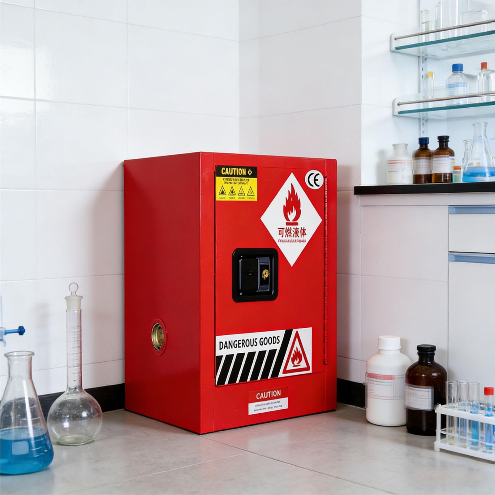 Armadio di Sicurezza Antideflagrante per Infiammabili Armadio di Stoccaggio In Acciaio Laminato a Freddo con Scanalatura Antii-perdita Armadioo per Materiali Pericolosi Infiammabili(Yellow)