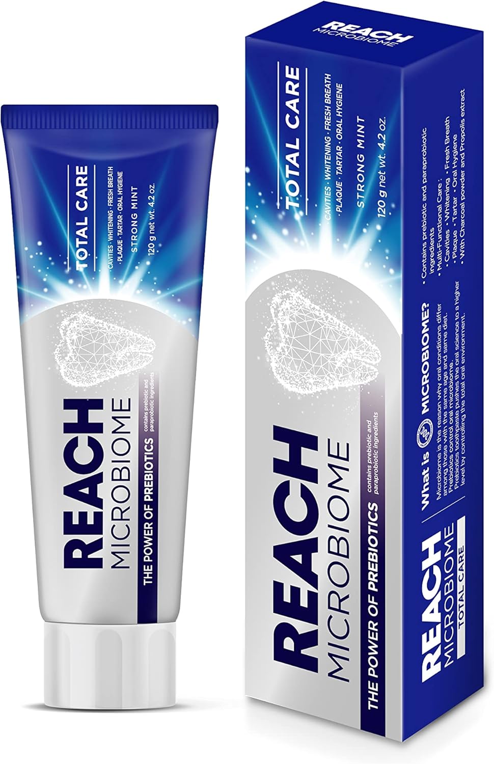 REACH Microbiome Toothpaste Total Care 120g, Strong Mint Flavor