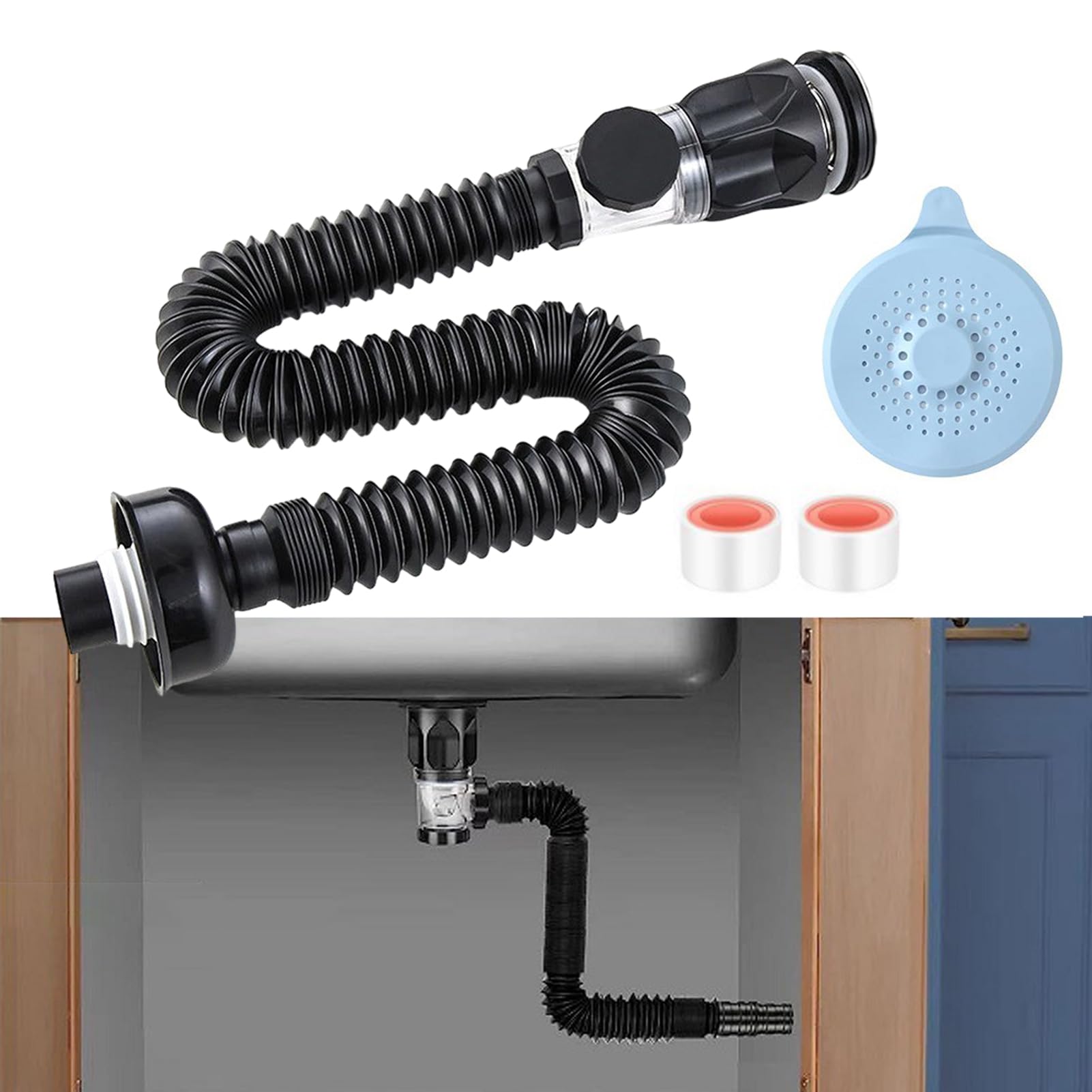 Waschbecken Ablaufgarnitur Kit - Siphon Mit 295-985mm PVC Rohr