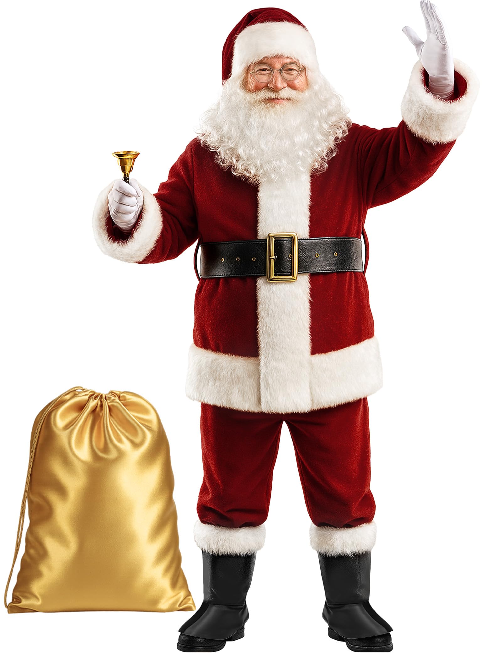 Christmas Santa Claus Costume for Men Adult 11 Pcs Deluxe Velvet Suit Outfit Xmas Santa Holiday Party Cosplay