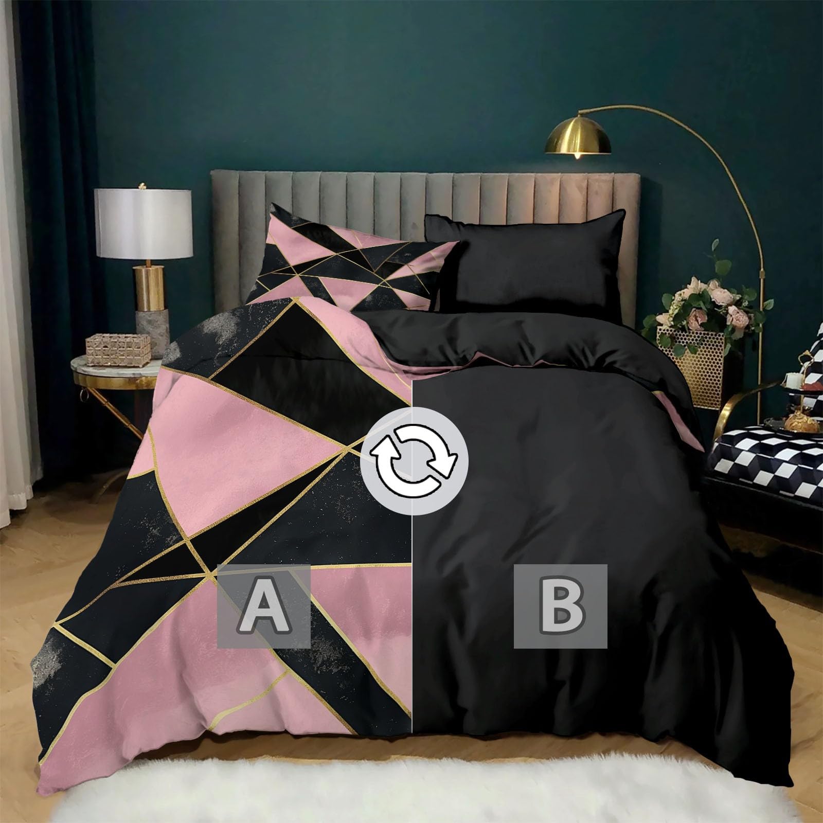 Juego de funda nórdica con estampado Minimalista Geométrico Triángulo para adultos, adolescentes De Microfibra con Cremallera Negro Funda nórdica Lavable - 135 x 200 cm Ropa de cama