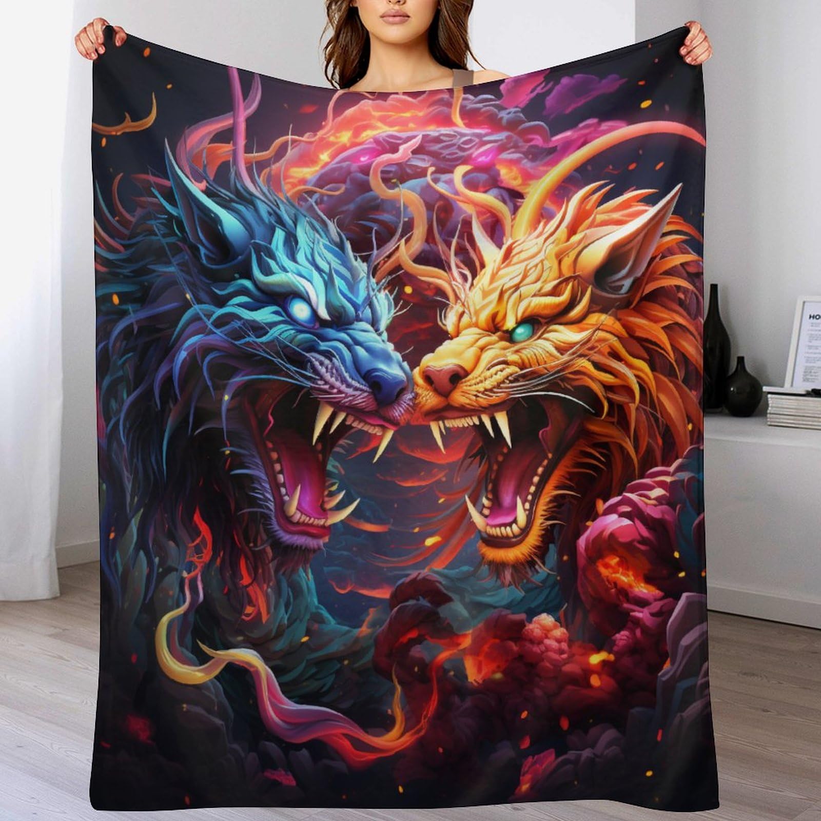 Plaid dragon couverture polaire chaude et légère contre le froid du salon