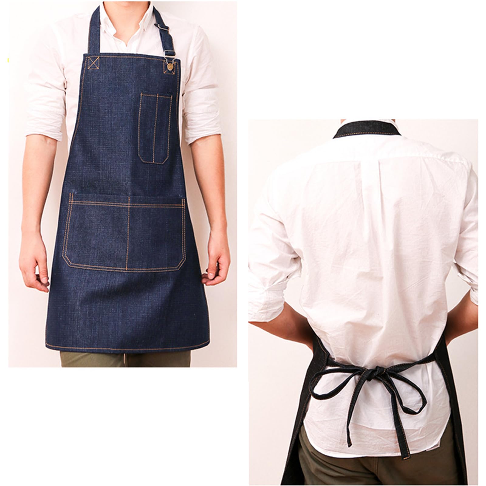 Fartuchy do pieczenia, 2-częściowy fartuch kucharski z kieszeniami, regulowany na szelkach, unisex, dżinsowy do domu, kuchni, ogrodu, sztuki malowania, niebieski(Blue)