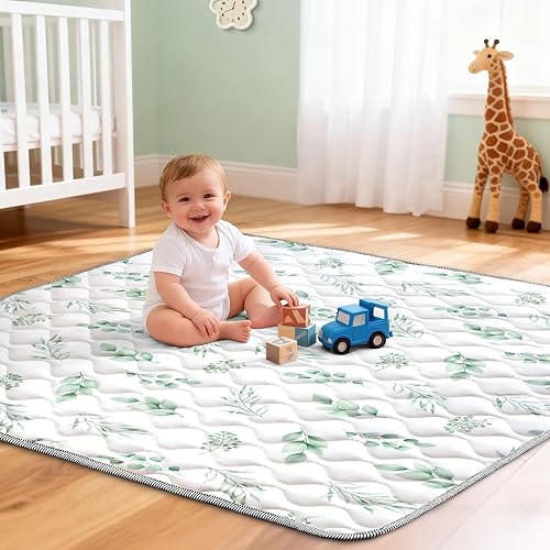 Miniatura 9 de Tapete de juego para bebés de 71 x 59 pulgadas, tapete de juego de espuma extra gruesa, resistente al agua, antideslizante, tapete acolchado para