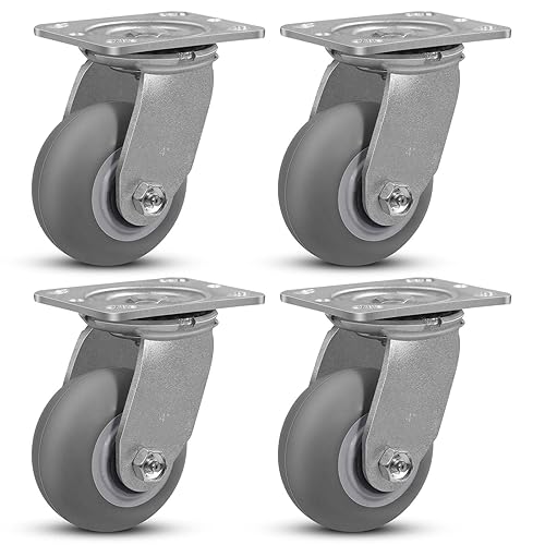 Ruedas de goma termoplástica de 4 pulgadas (banda de rodadura) - Juego de 4 ruedas resistentes - Capacidad de 1400 libras - Ruedas giratorias para
