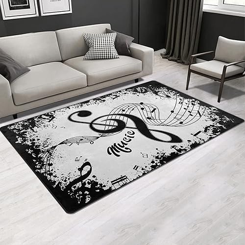 Miniatura 10 de Juego de batería de área musical, alfombra negra vintage, alfombras de música antideslizantes, tapetes suaves para sala de estar, dormitorio