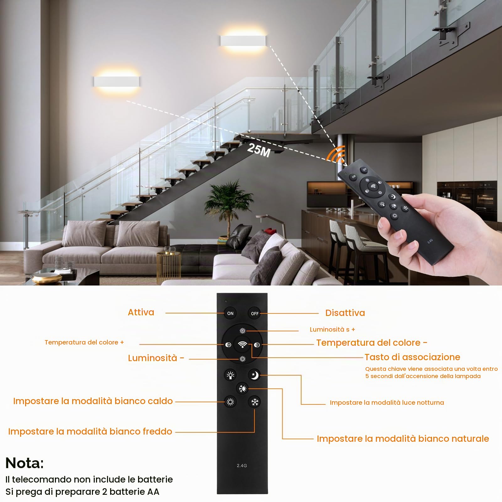 ENCOFT 28W Applique da Parete Interno Esterno Dimmerabile 40cm | Lampada da Parete con Telecomando, luci da esterno in Alluminio, Rettangolare Up Down Spot 2700K-6000K, Bianco