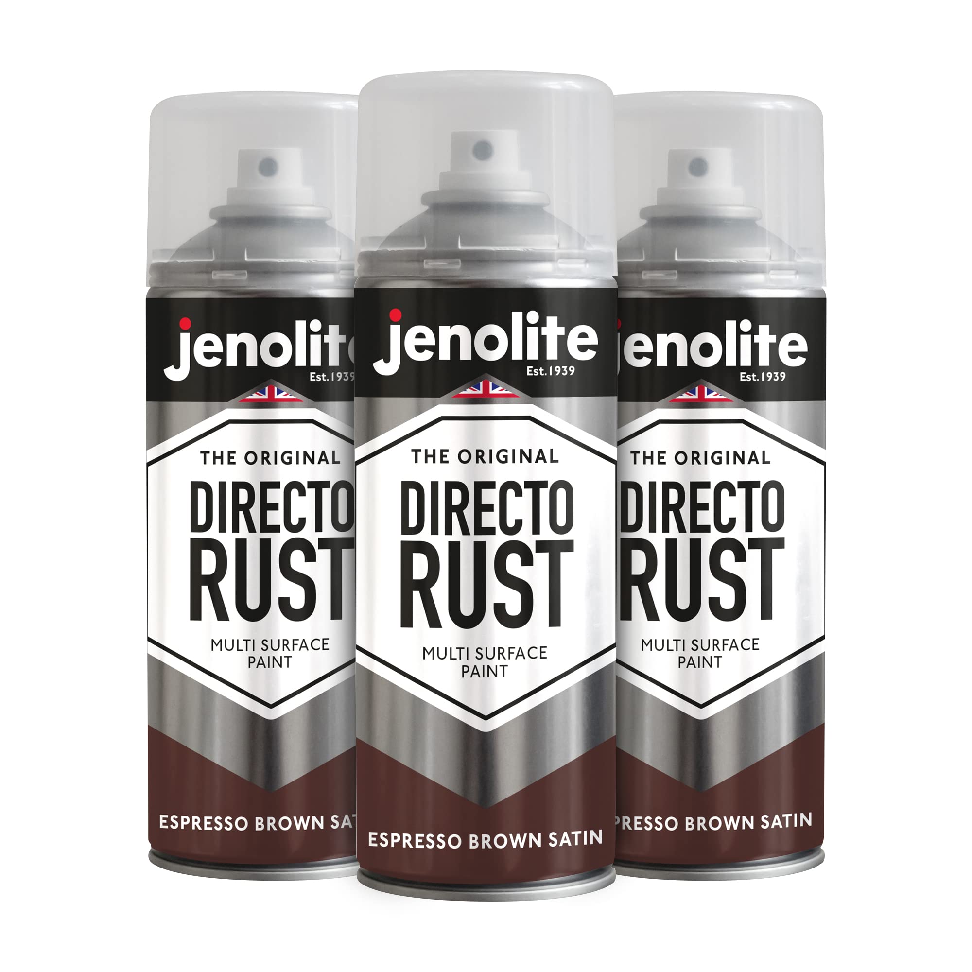 Jenolite Espresso Brown Directorust Spray Paint Satin Finish | | 3 X 400Ml | Direct To Rust Spray Paint For Metal | All-In-One Multi Surface Paint For Metal, Wood, Plastic, Ceramic | Ral 8017
