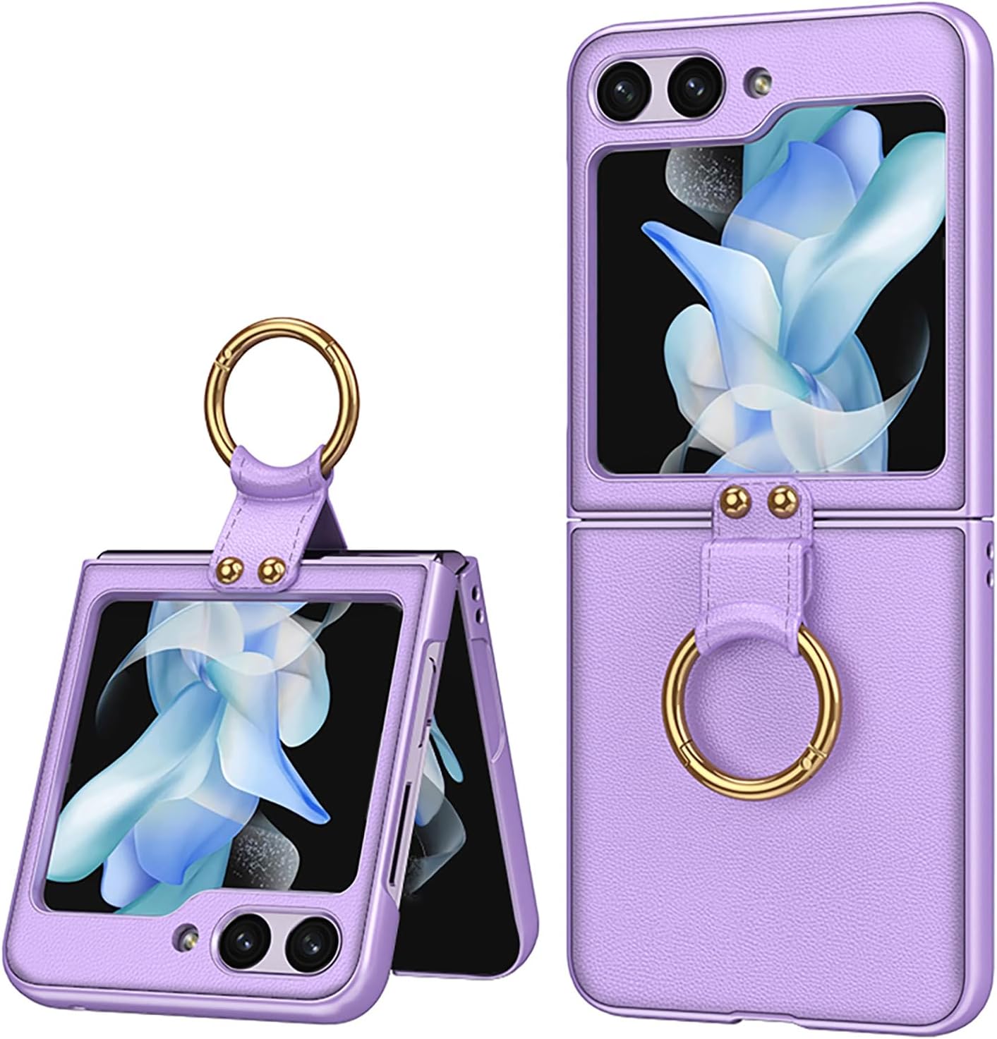 Miimall for Samsung Galaxy Z Flip 5 Case with Ring Holder, Shockproof and Anti-Scratch Slim Thin PU Leather Bumper Protective Phone Case for Samsung Galaxy Z Flip 5 2023(Purple)