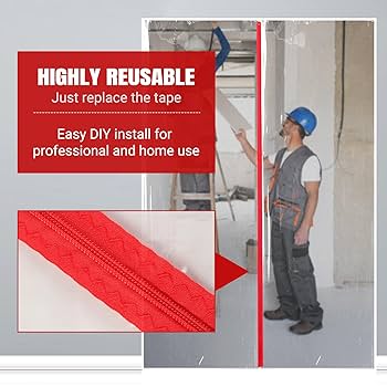 2-Pack) 4 ft x 7 ft Plastic Zipper Door Dust Protector (Red
