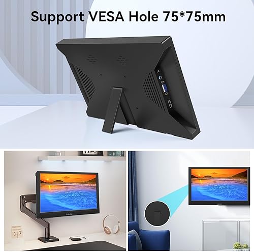 Miniatura 6 de Monitor VGA portátil de 13.3 pulgadas, HD 1366 x 768P, pantalla TFT HDMI VGA, portátil, pantalla externa para juegos con altavoces y soporte,