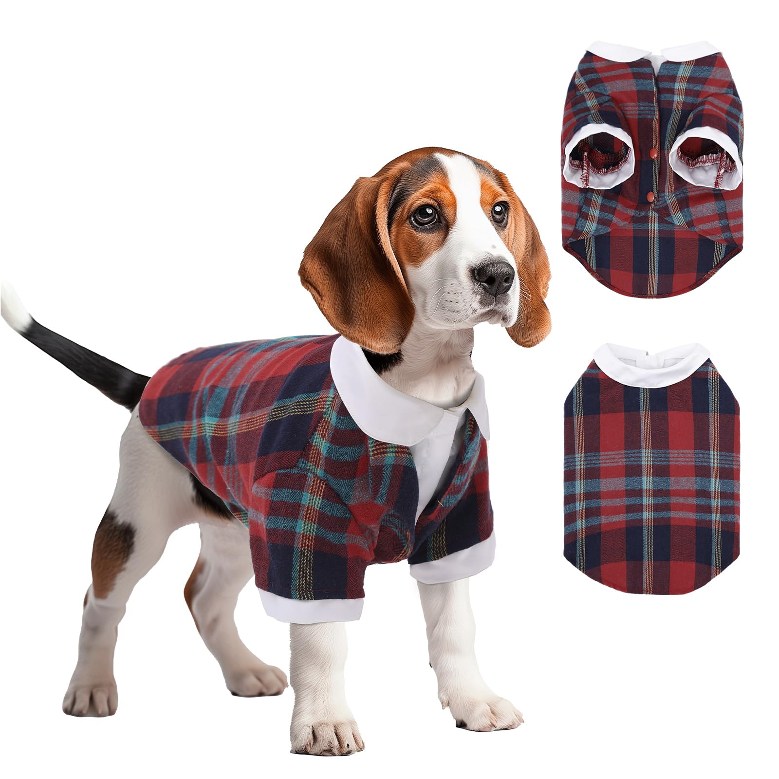 UNIPUP Plaid Dog Shirt - Summer & Fall Dog Clothes, Velcro Closure, Small to Medium Sizes, Double-Layer Design