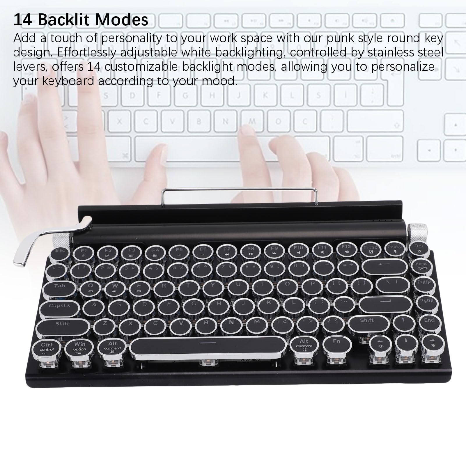 Topiky Bezprzewodowa Klawiatura Maszyny do Pisania, Mechaniczna i Retro Klawiatura Maszyny do Pisania, Klawiatury Gier, Bezprzewodowe Klawiatury Bluetooth dla Tabletu Telefon (BLACK)