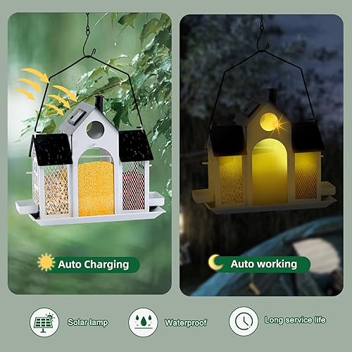 Miniatura 2 de Comederos para pájaros a prueba de ardillas, casa grande para pájaros para colgar en el exterior, alimentador solar para pájaros cardenal para