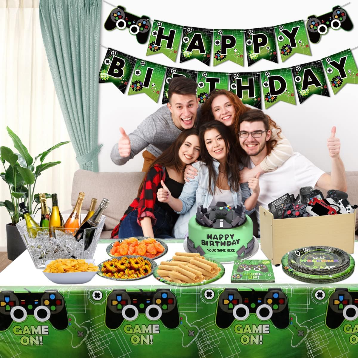 PIXHOTUL Lot De 4 Nappes Jeux Vidéo - Décorations Anniversaire Garçons - 130x220 Cm
