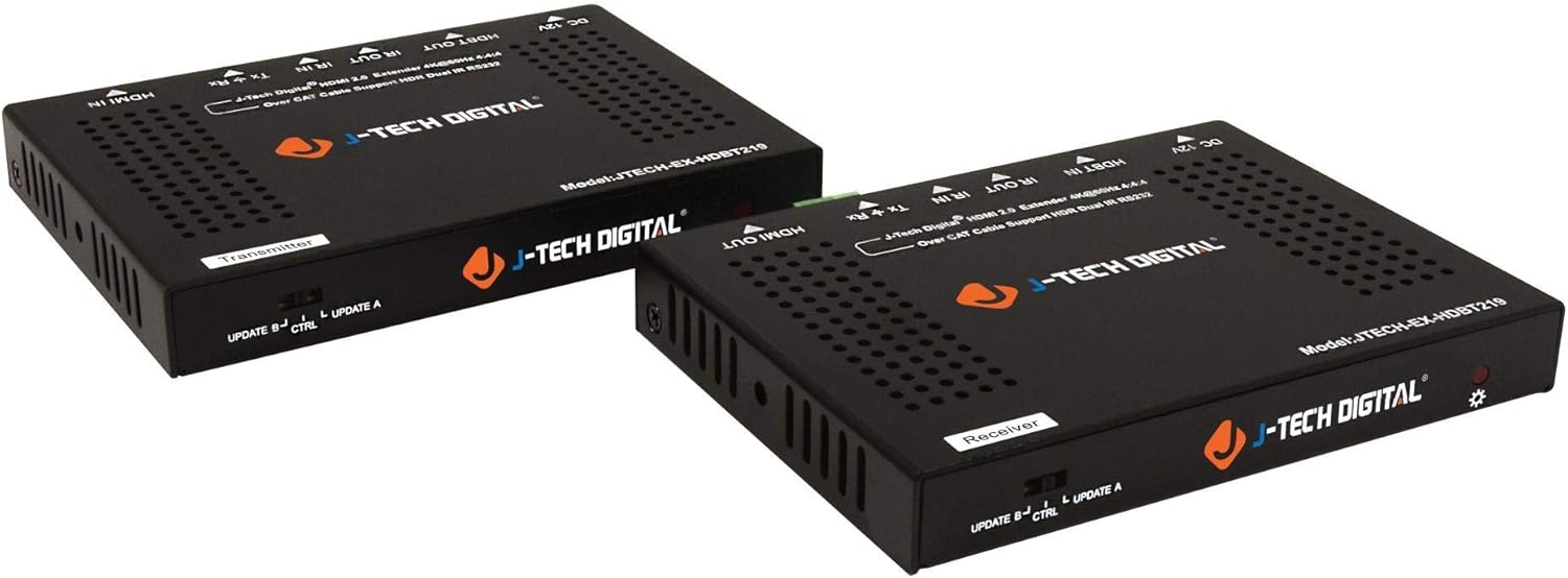 J-Tech Digital HDBaseT 4K@60HZ HDMI Extender 4K@60HZ 4:4:4, HDMI 2.0 Over Single Cable CAT5e/6A up to 230ft (1080P) 131ft(4K) Supports HDMI 2.0 18Gbps, HDR, HDCP 2.2, RS232, Bi-Directional IR