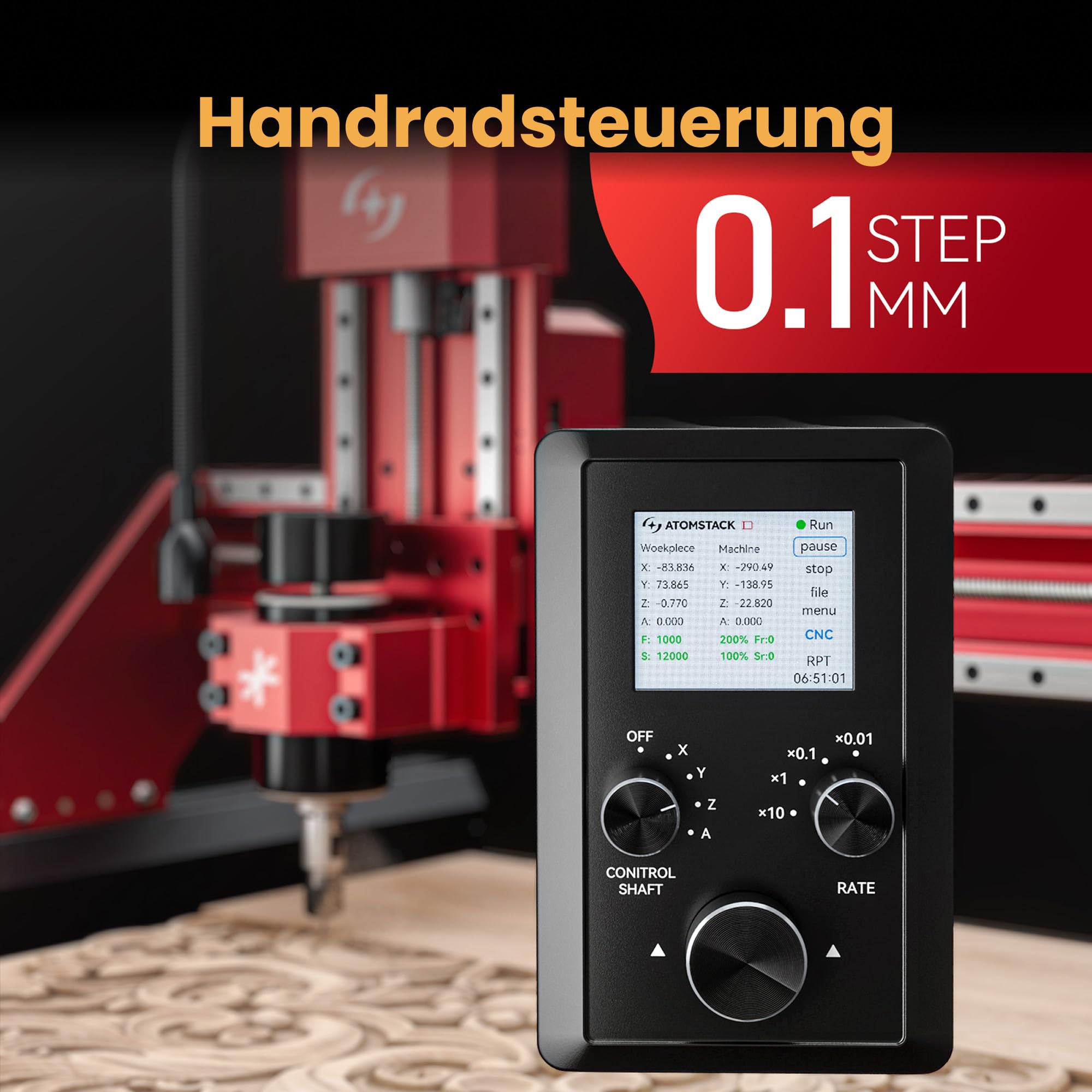ATOMSTACK C4 Pro CNC Fräsmaschine, 4-Achsen Unterstützung, 200W Spindel CNC Fräs- & Graviermaschine, 420×420mm Arbeitsbereich, Offline-Steuerung, für Holz, Kunststoff, Aluminium, Messing