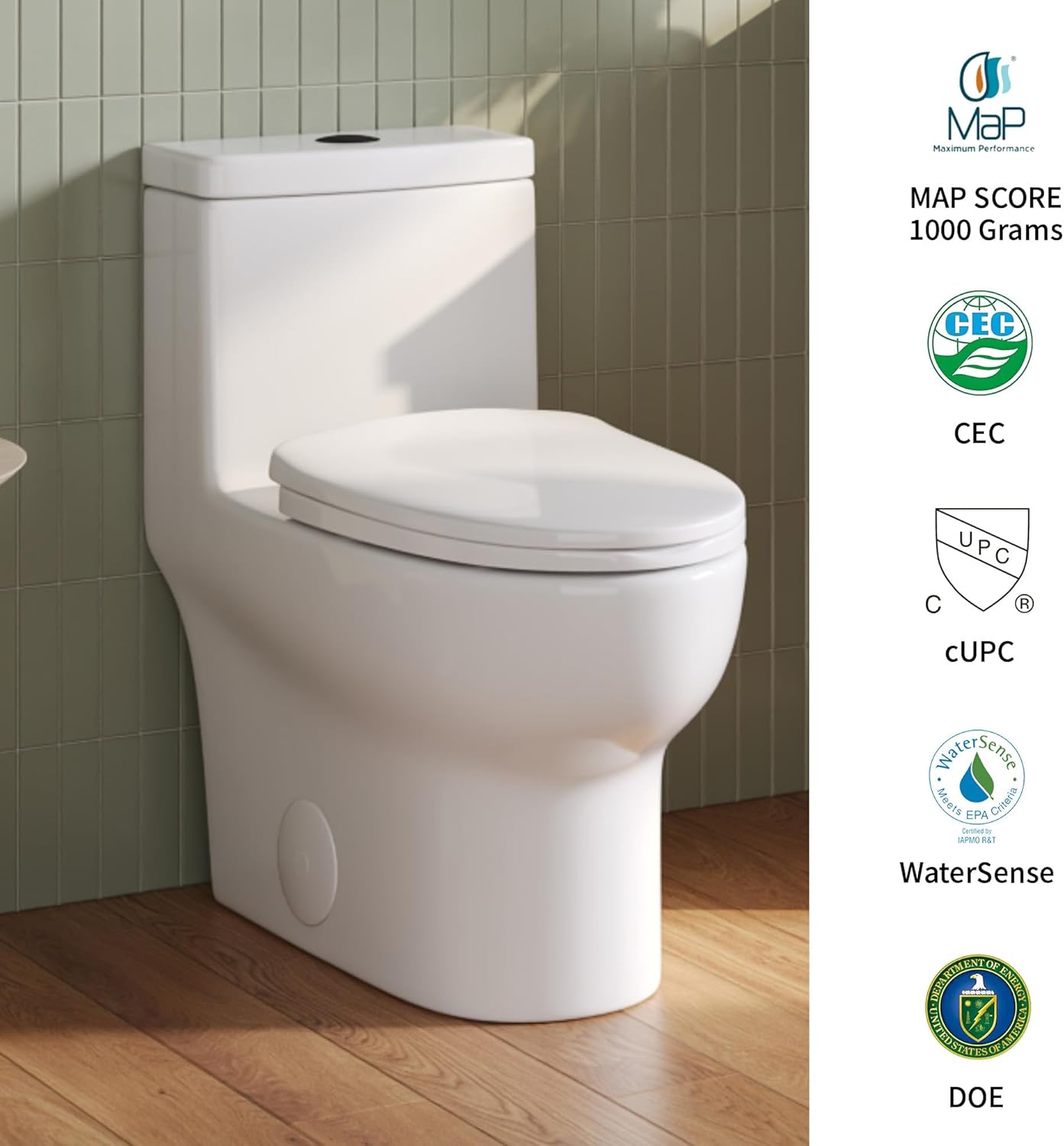 DeerValley Elongated One Piece Toilet, Dual Flush 1.1/1.6 GPF Toilets with Standard Height Powerful and Quiet 12" Rough-In Toilet for Bathroom DV-1F026-B