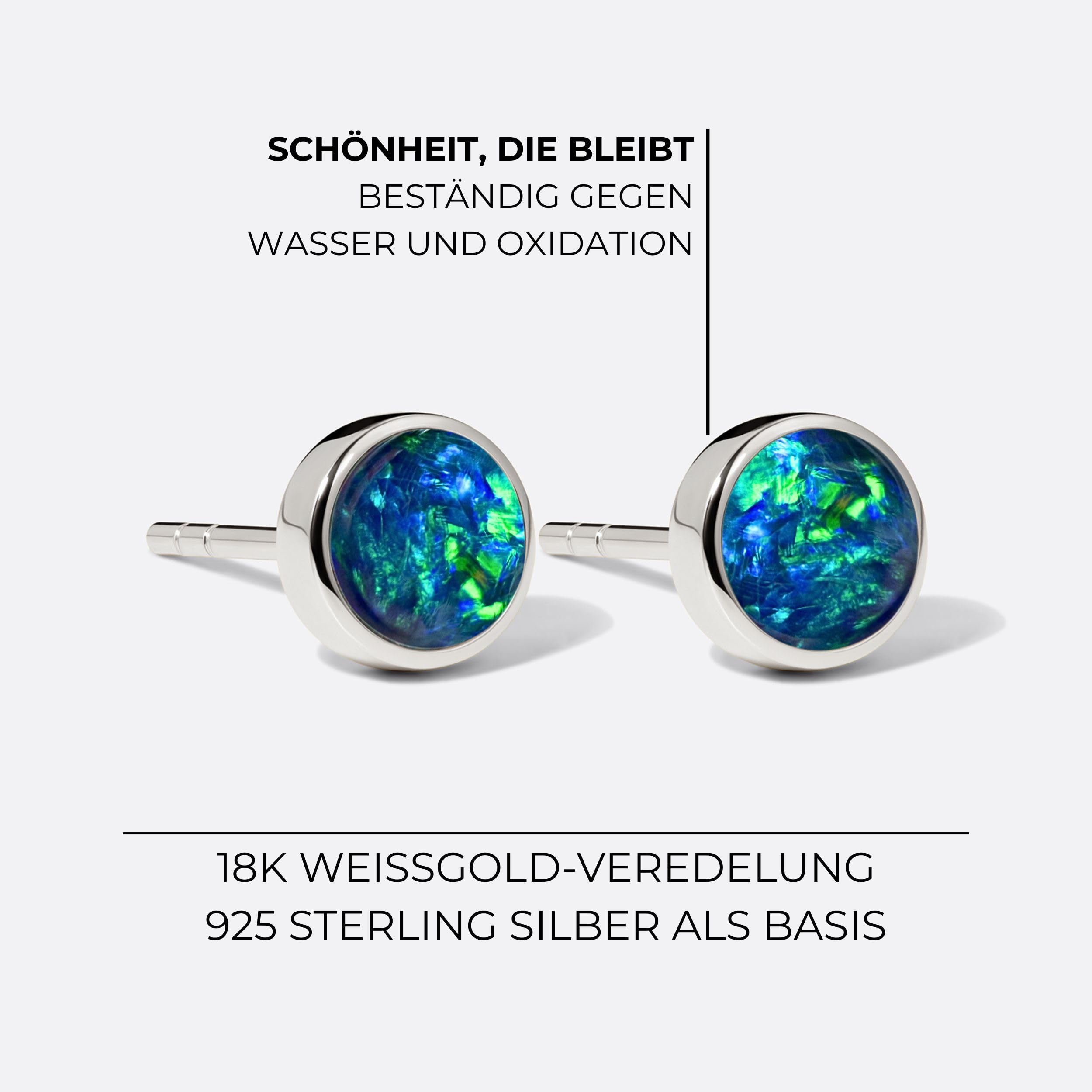 Opal Ohrringe Damen 925 Sterling Silber mit 18K Weißgold-Beschichtung – Australische Opal Ohrstecker Handgefasst – anlauffest nickelfrei – Geschenk Geburtsstein Oktober im Etui