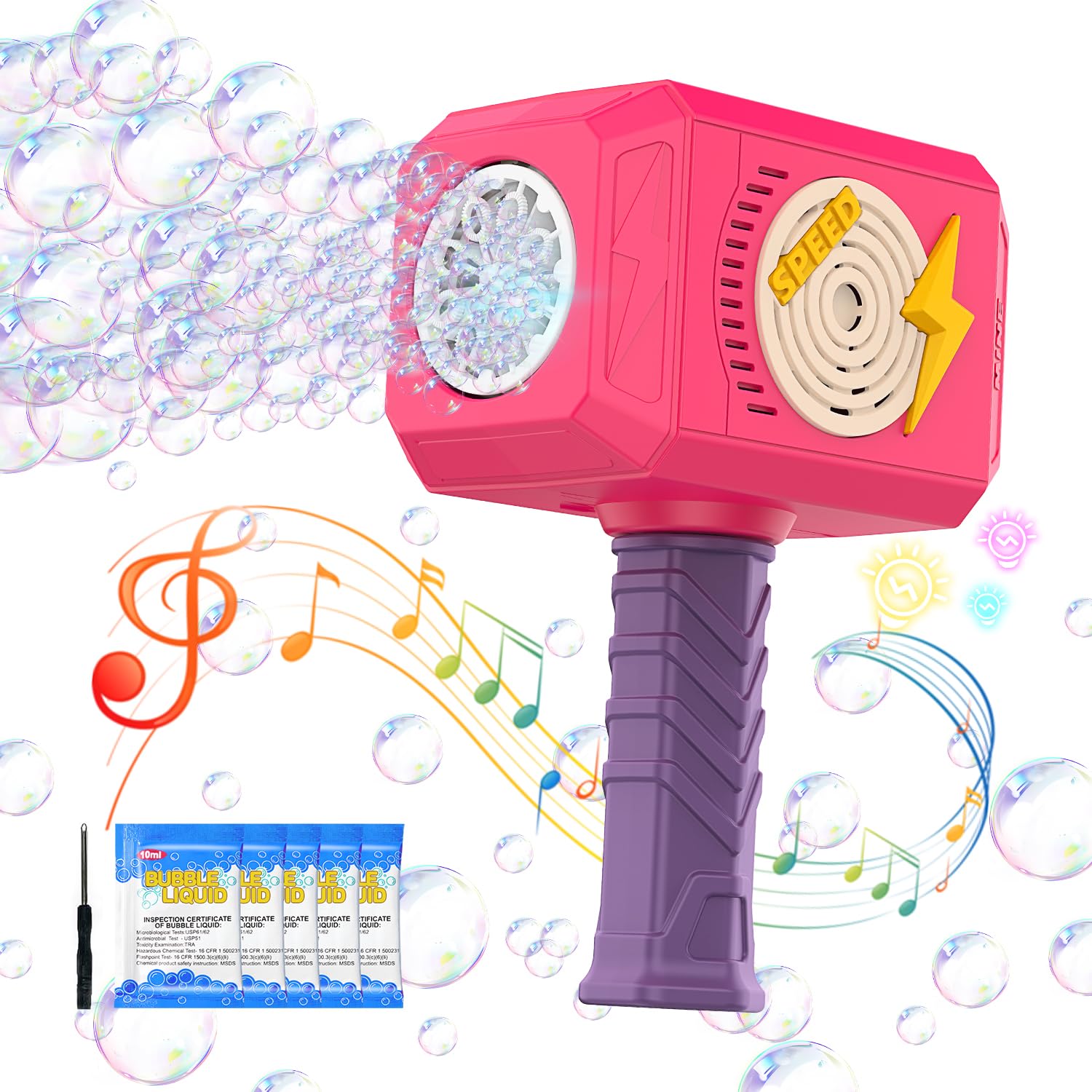 Easter Basket Stuffers, Hammer Bubble Gun Bubble Wands for Girls Durable Bubble Machine with Light Music Kids Toys Bubble Maker with Bubble Solution for 3 4 5 6 7 8 Year Old Girls Boys(Pink)