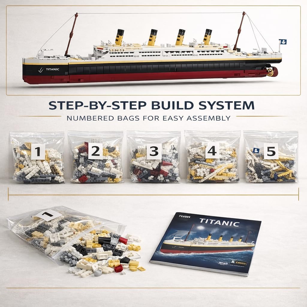 Liberty Imports Titanic Model Kit - 2022 Pieces Large Cruise Ship Building Blocks Set, STEM Educational Toy Gifts for Kids and Adults, Collectible Display - Image 7