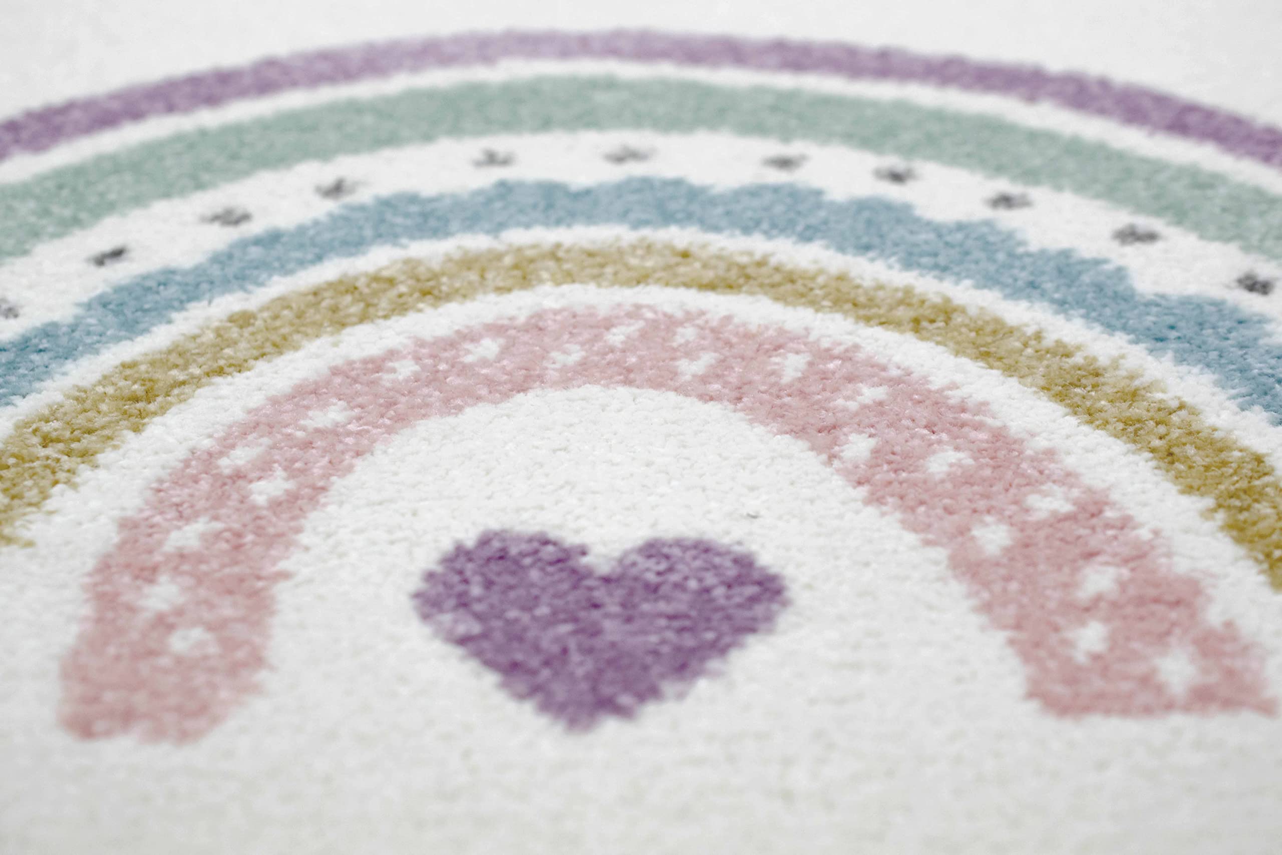 Teppich-Traum Tappeto per Bambini Tappeti da Gioco con Puntini Cuori Arcobaleno Nuvole Rosa Crema Grigio - Molto Resistente Größe 120x170 cm