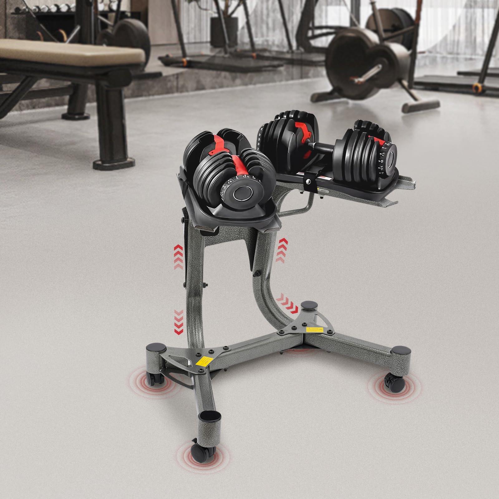 Supporto per manubri in metallo per manubri regolabili, stabile con capacità di carico di 100 kg, per casa, palestra, 64 x 39 x 62 cm, con accessori e istruzioni incluse