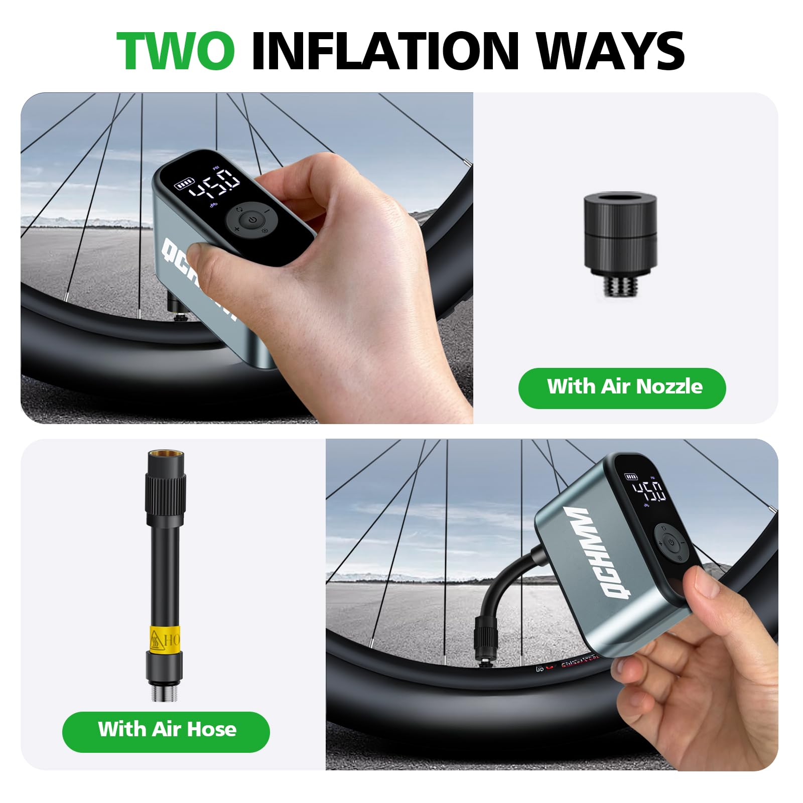 Pompa per Bicicletta Elettrica Mini con Manometro, 120PSI Bike Tire Pump Portatile per Valvola Schrader e Presta, Unità PSI/BAR