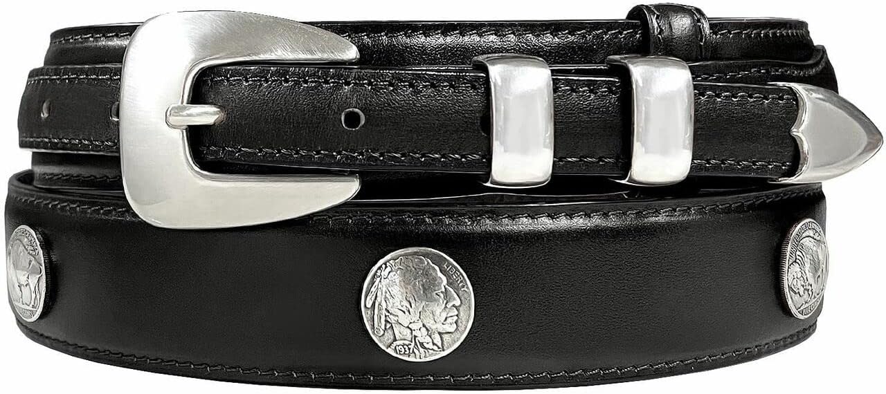 Silver Mirror Buckle Oil Tanned Genuine Leather Western Ranger Belt 1-3/8"(35mm) Taper to 3/4"(19mm) Wide-Multiple choices