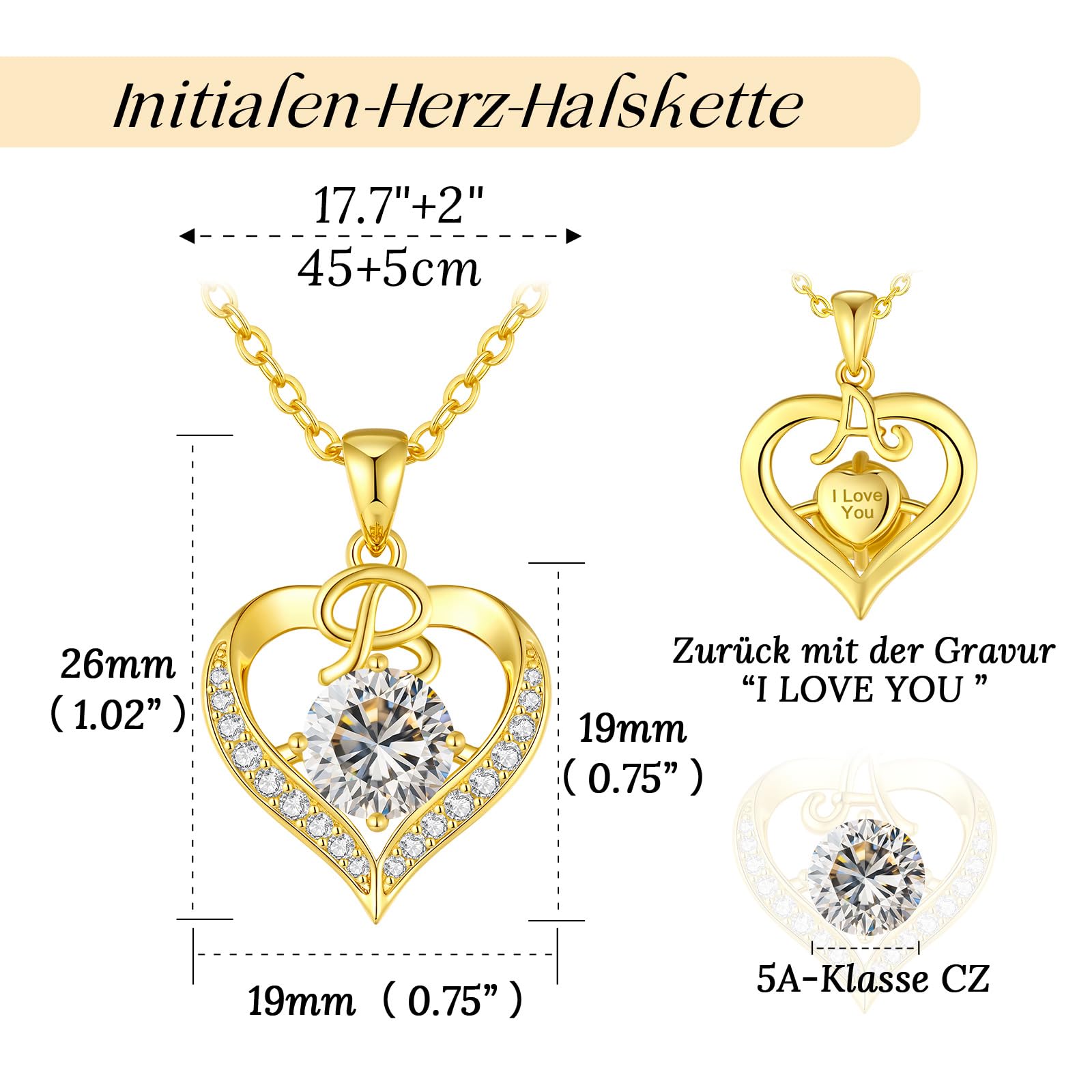 LOUISA SECRET Halskette Damen A-Z Großbuchstabeninitialen | Liebesherz-Anhänger Vergoldet, Personalisiertes Schmuckgeschenk für Frauen,Ehefrau,Mutter,Jubiläen,Geburtstage,Muttertag