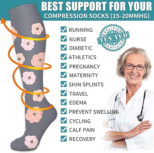 Miniatura 5 de Calcetines de compresión para mujeres y hombres (6 pares) - Calcetines de apoyo graduados para correr, deportes atléticos