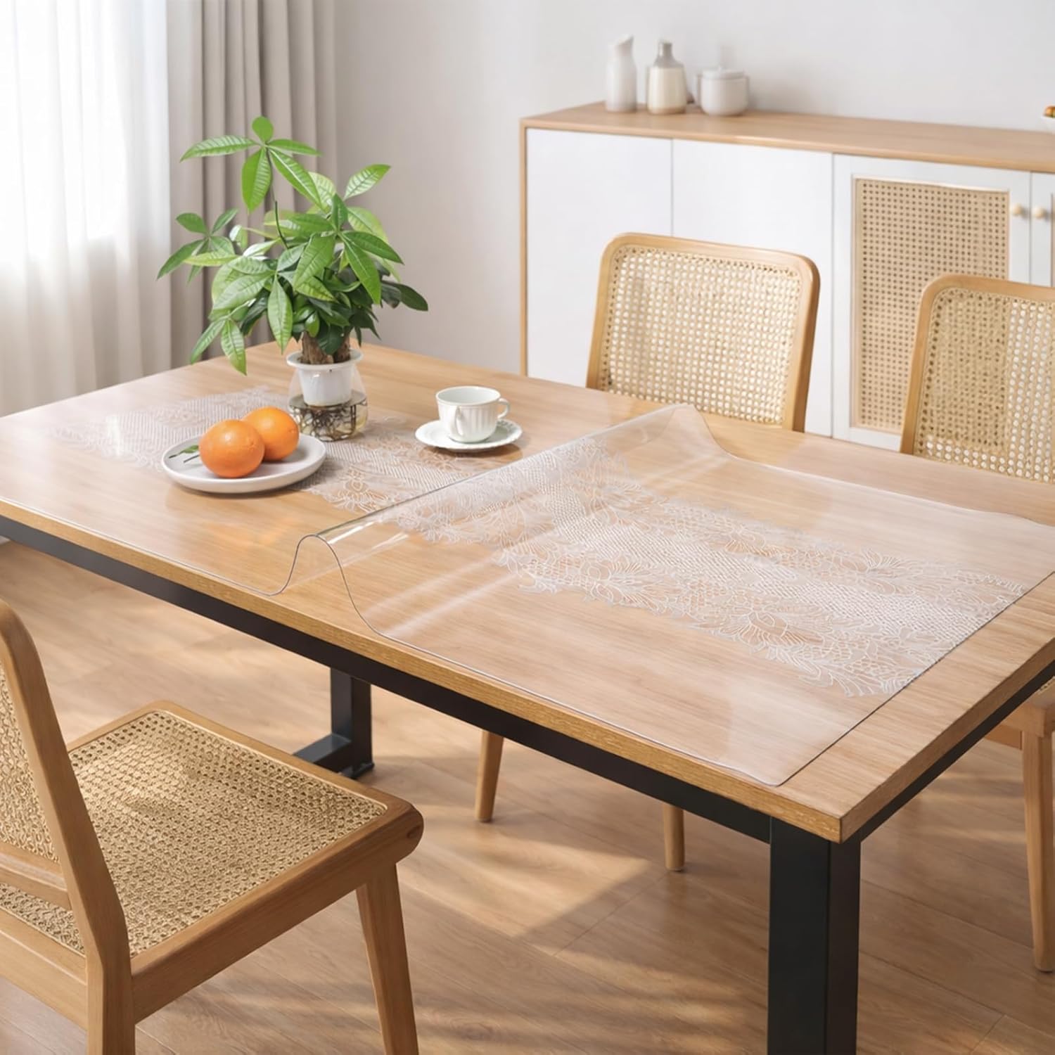 Clear Table Cover Protector, 1.5 mm Thick Rectangle PVC Desk Mat, Lace Print Waterproof Plastic Desk Pad Tablecloth for Office, Kitchen, Dresser, Writing Desk, Dining Room (36 X 60 inch)