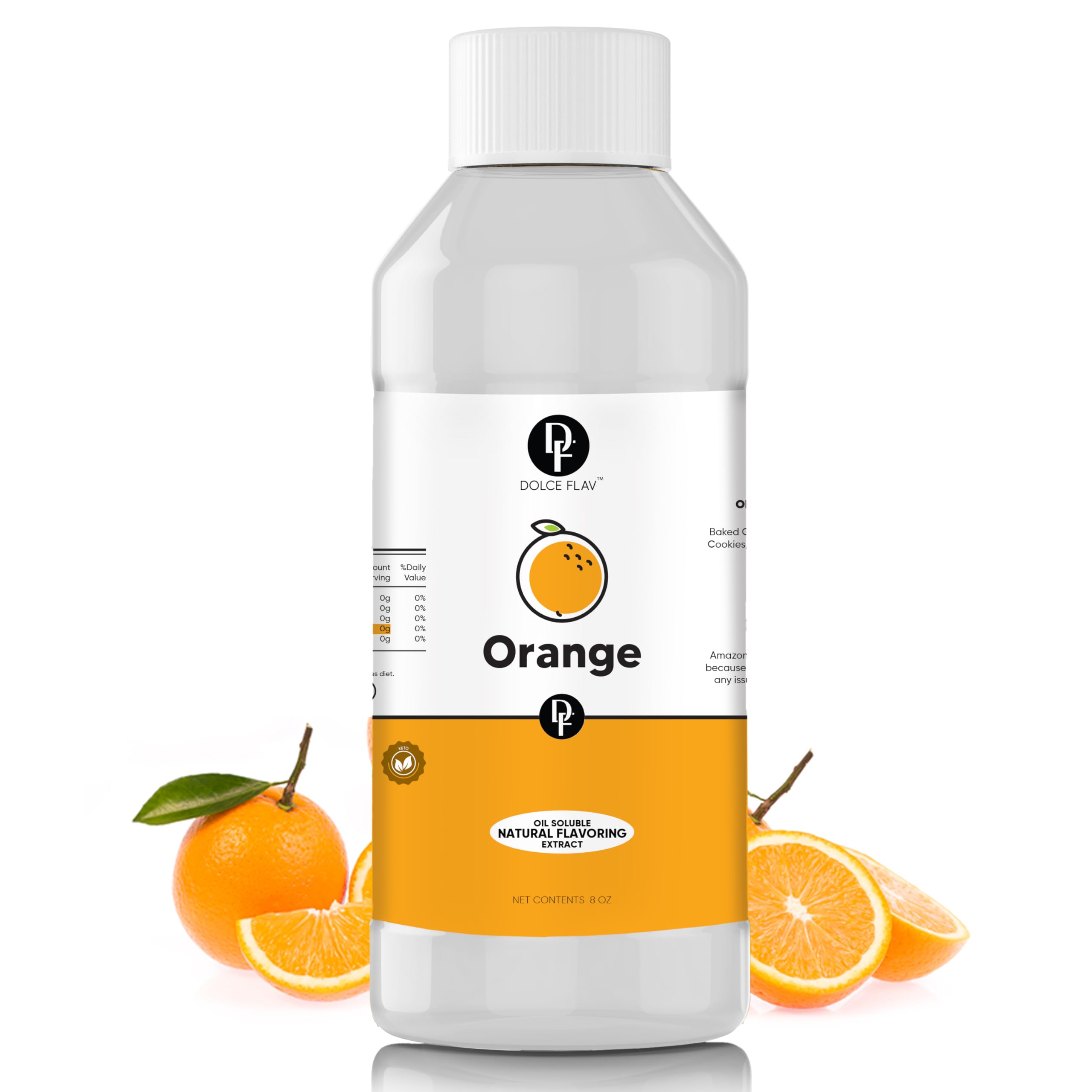 Dolce Flav Natural Orange Extract – 8 Ounce Oil-Soluble Kosher, Sugar-Free, Concentrated Orange Flavor for Candy, Chocolates & Desserts
