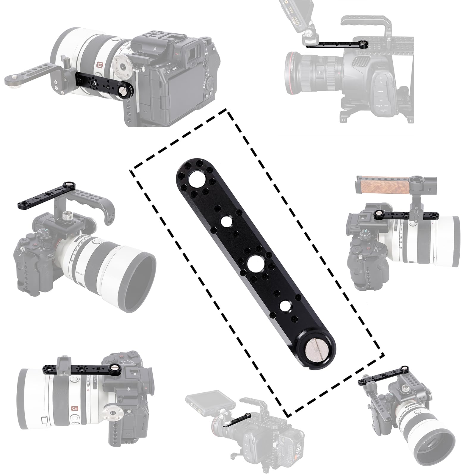NICEYRIG Przedłużacz sera z otworem ustalającym ARRI 1/10.2 cm i 3/20.3 cm, szyna NATO Quick Release, łatwy uchwyt do akcesoriów do aparatu ARRI-569